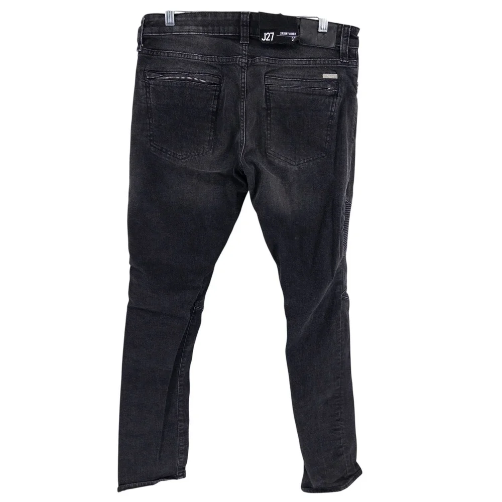 NWT Armani Exchange Mens 33x31 Black J27 Skinny Biker Moto‎ Jeans Stretch Denim